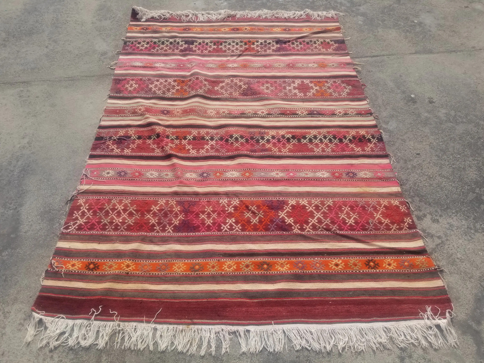 Vintage Traditional Handmade Turkish Wool Multicolor Kilim 6.7×4.7 ft