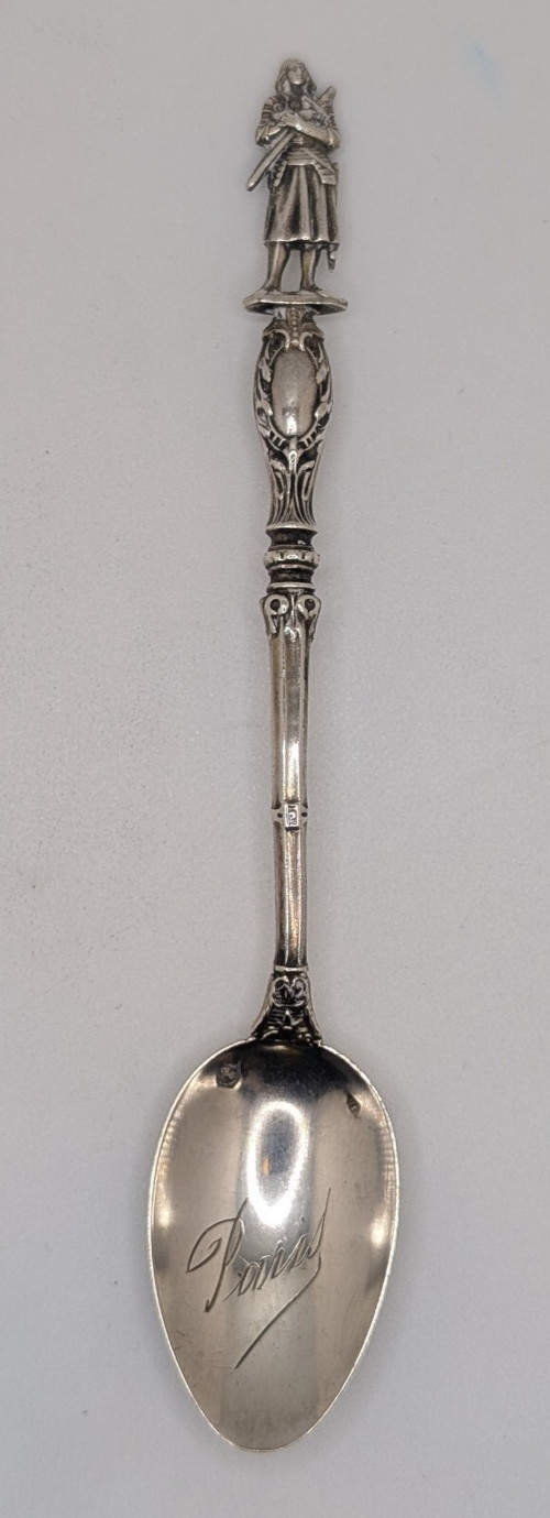 Antique French 800 Silver Souvenir Spoon “Paris” Joan d’Arc handle 5 1/4″ 9g