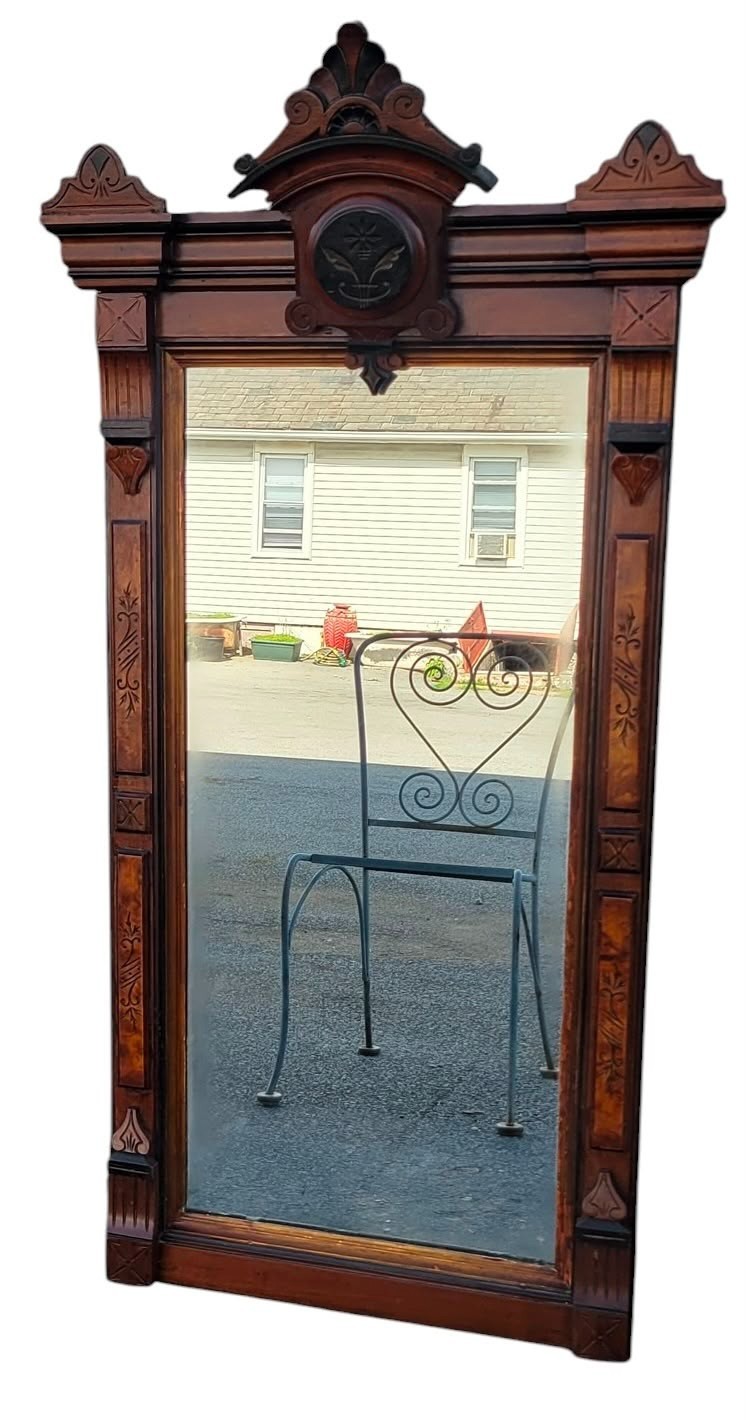 19th Century American Renaissance Revival Walnut Hallway Wall Mirror