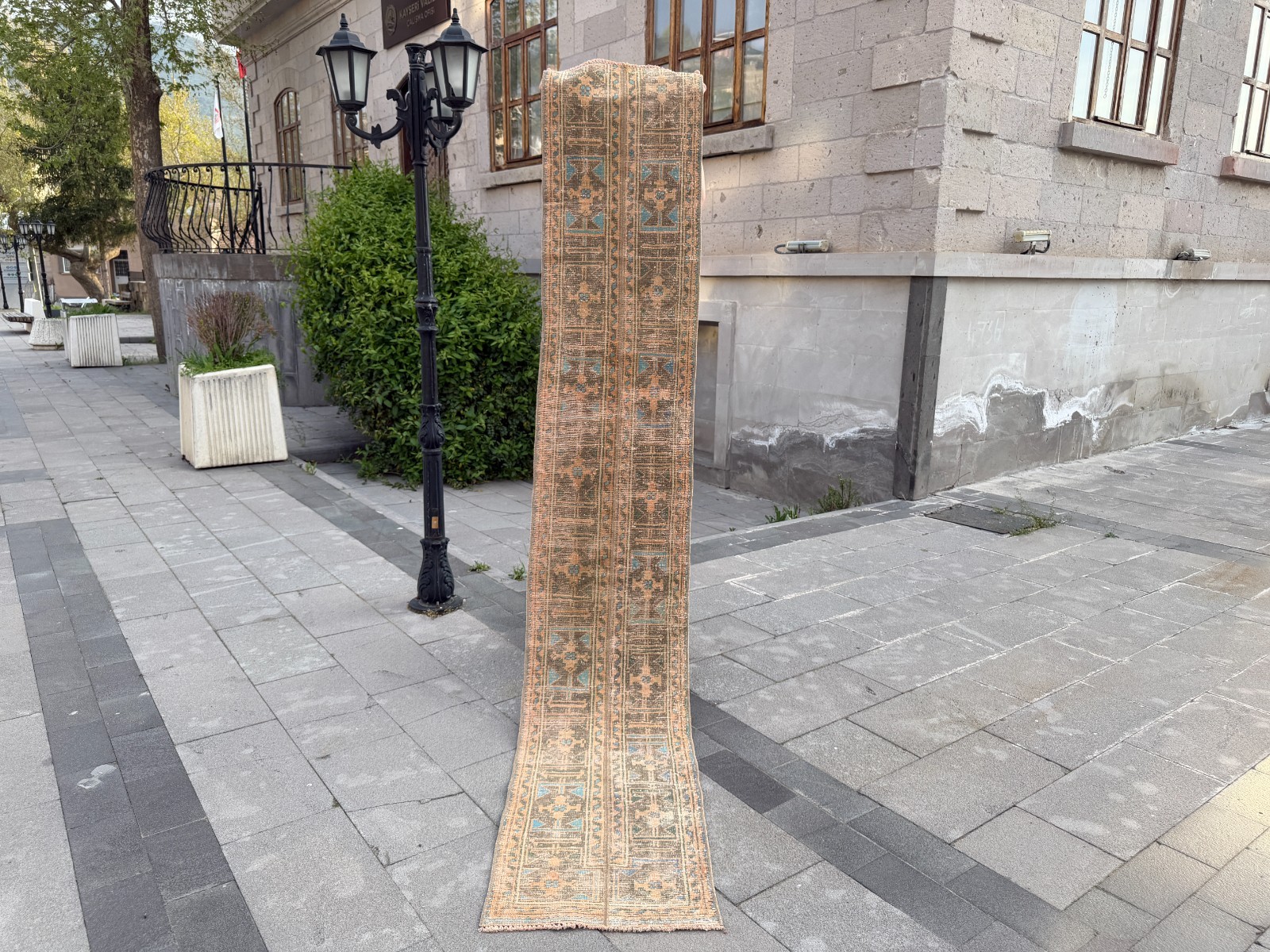 Vintage Turkish Oushak Runner Rug 1.7×9.9 ft Hand Knotted Sky Blue Coral Rug