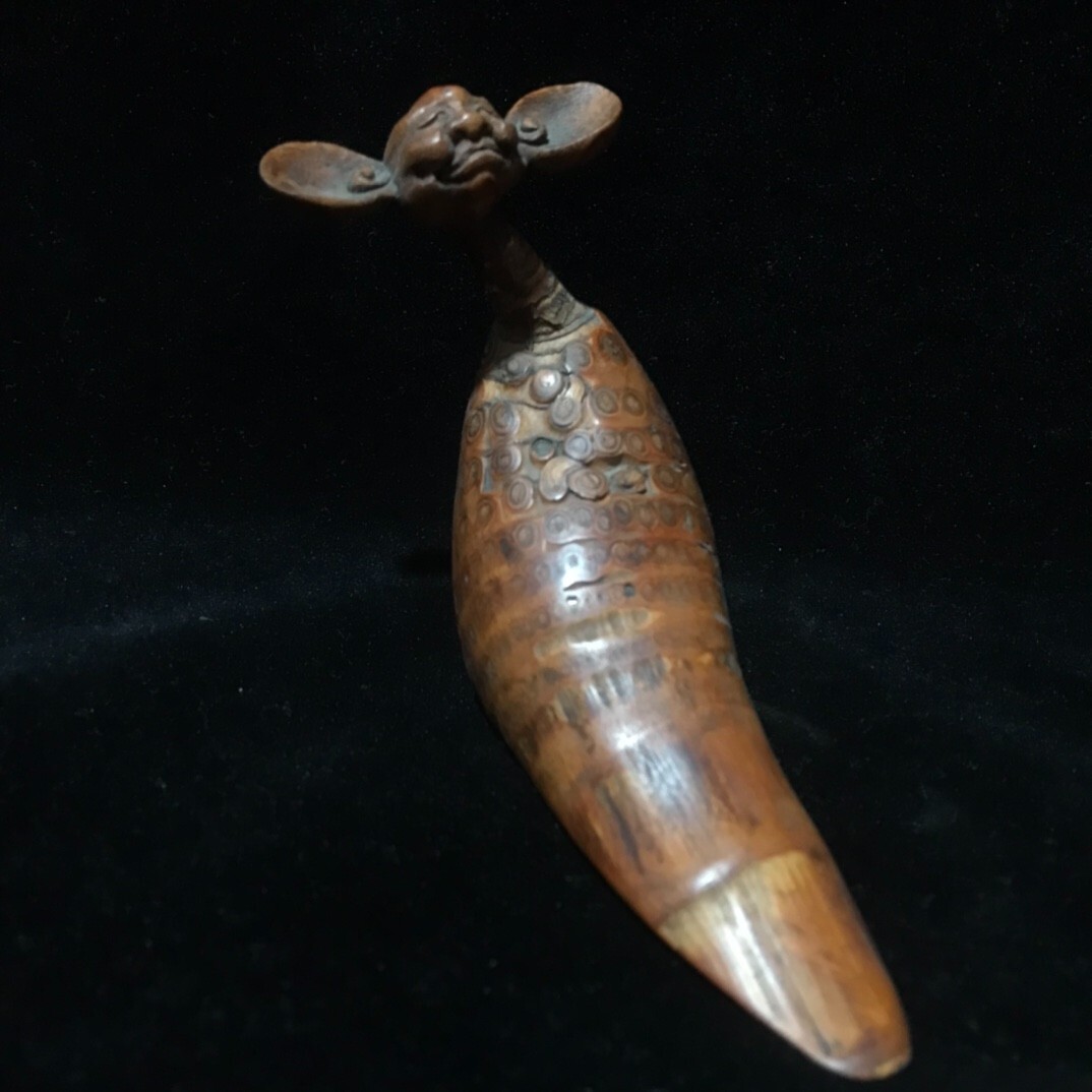 Collect Folk China old bamboo handmade Carved figure pattern exquisite statue