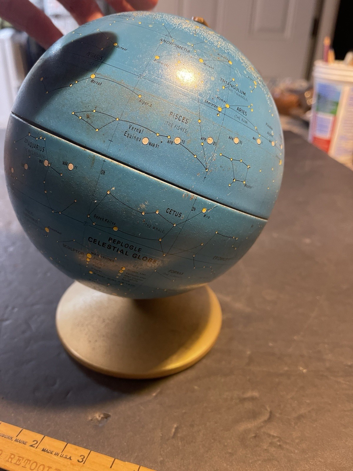 Vintage 1970 6″ Replogle Tin Celestial Constellation Globe & Stand
