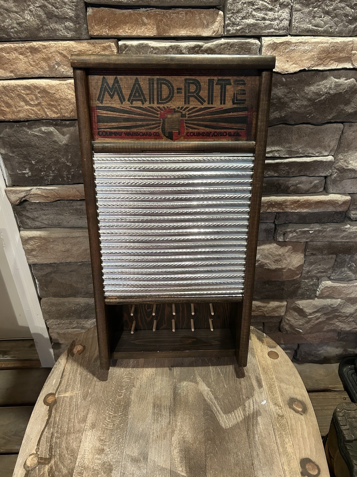 Vtg Handmade Maid-Rite 2072 Columbus Washboard Wooden Wall Sewing Cabinet