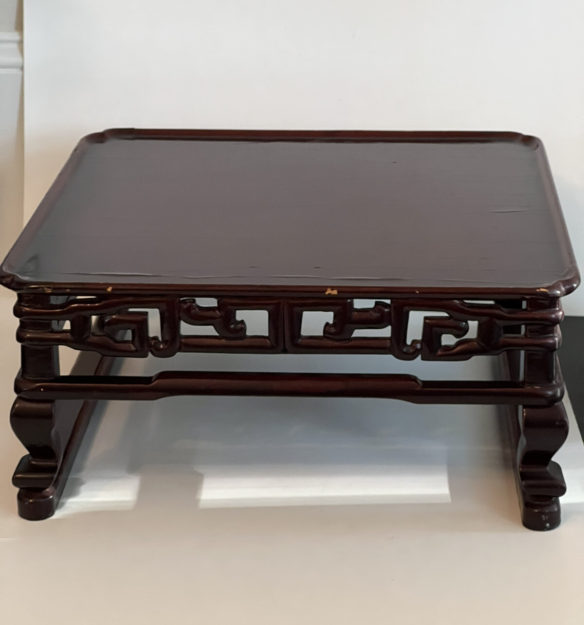 Vintage Chinese Wood Lacquer Carved Footed Stand For Vase / plateau Tea Tray