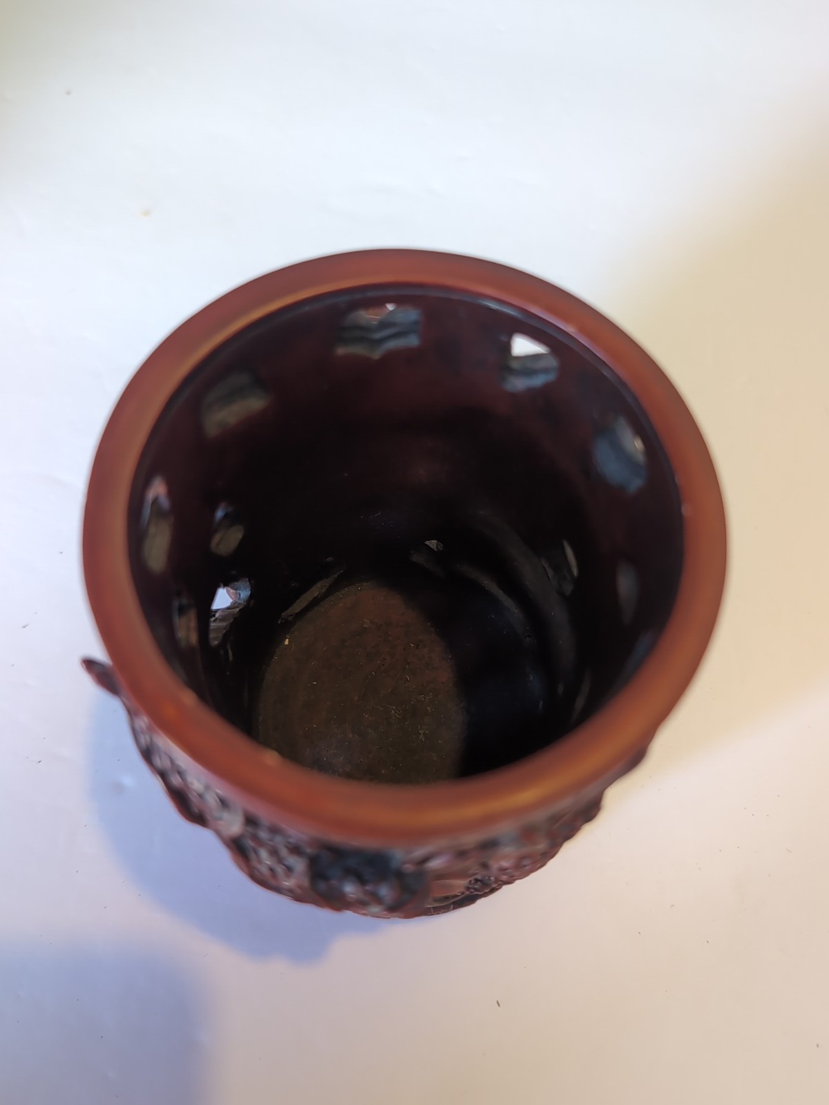 Chinese Cinnabar Red Lacquer – Dragon – Pencil Holder 4.5″ – See Pics/Notes