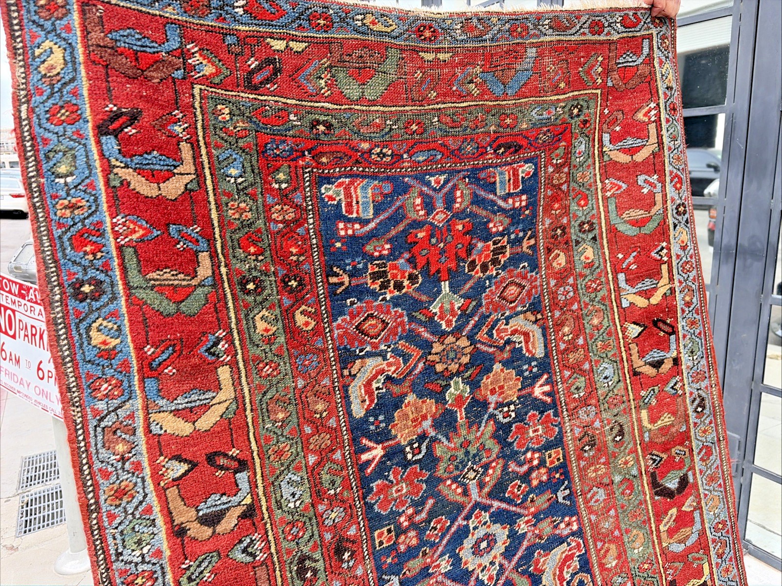Auth: 19th C Antique Bijar Runner Rare Kurdish Beauty Organic Blue 4″X18′