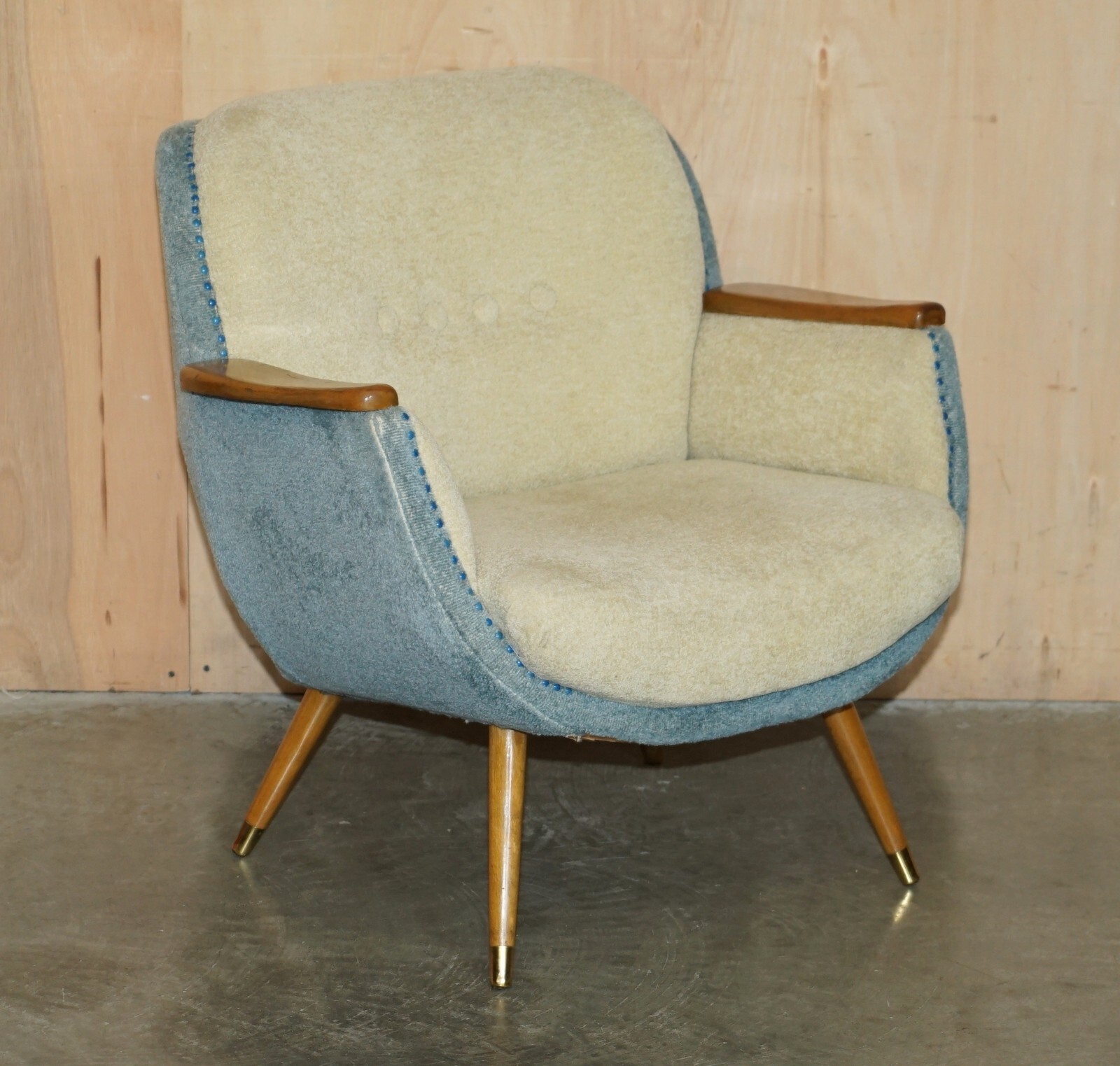 PAIR OF VINTAGE FRENCH CIRCA 1960’S CLUB TUB ARMCHAIRS WITH WALNUT & BEECH FRAME