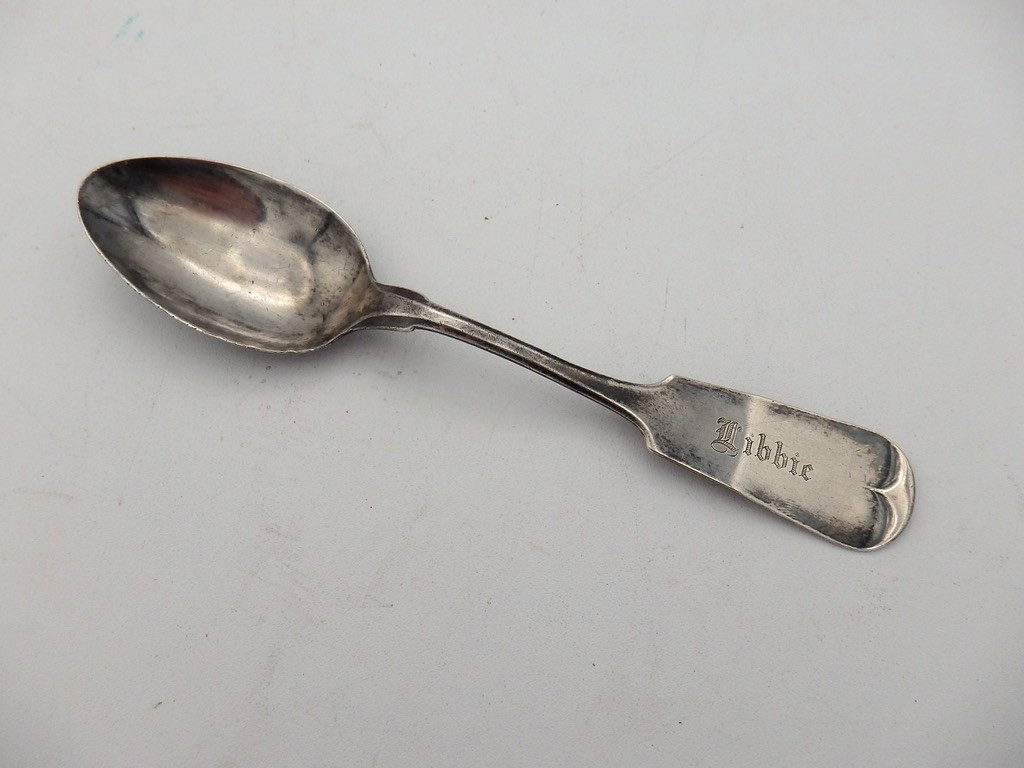 Antique 1800s Whiting Coin Silver Teaspoon Fiddle Back Monogram Libbie