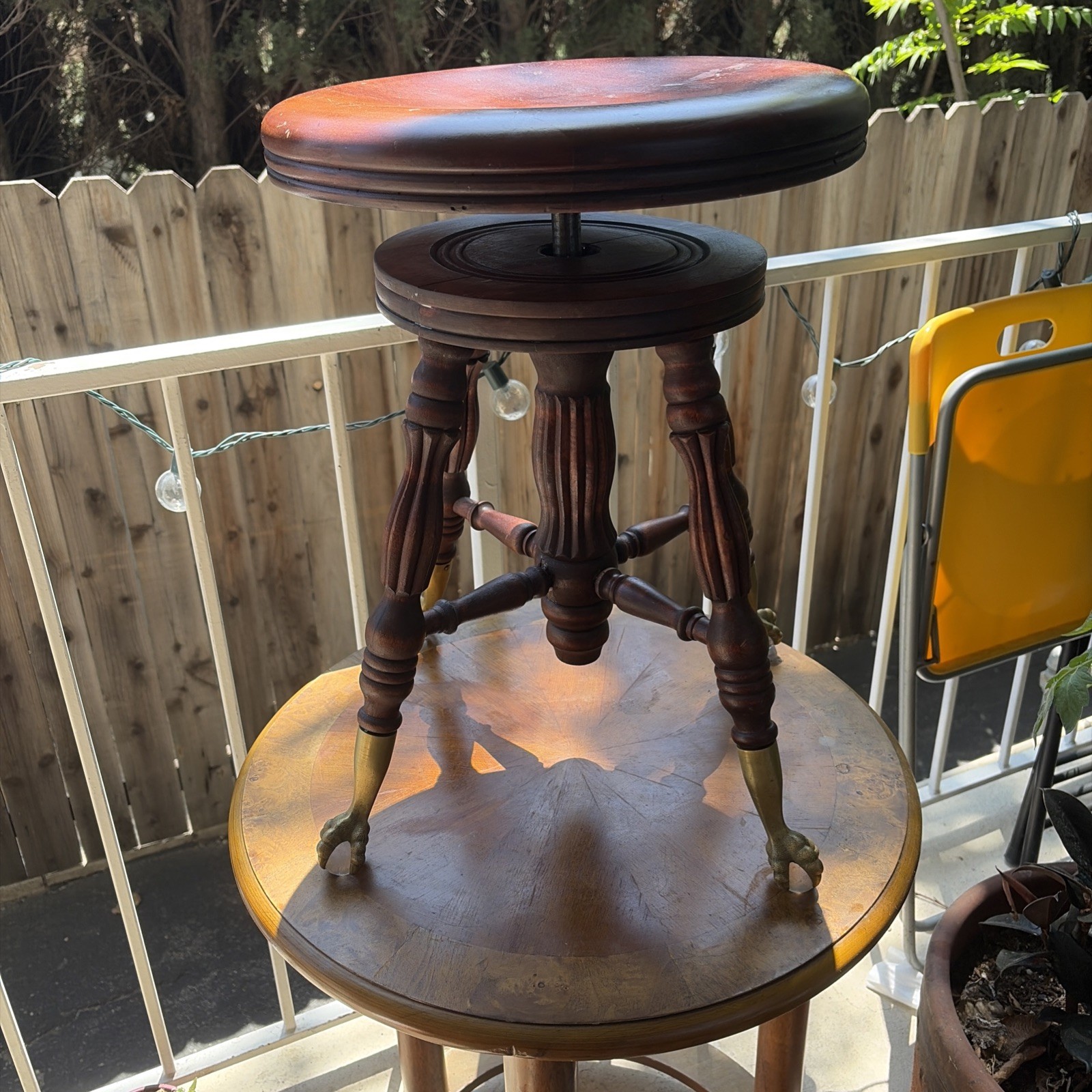 Great Oak Antique Victorian Swivel Piano Stool With Glass Ball Claw Feet