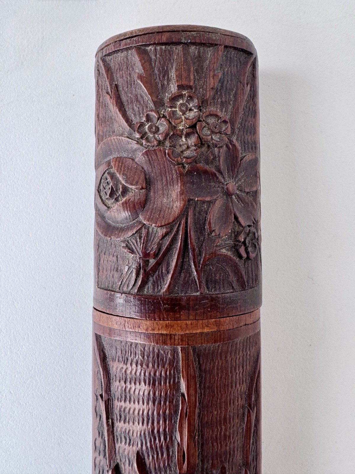 Vintage Swiss Carved Wooden Brush or Pencil Case