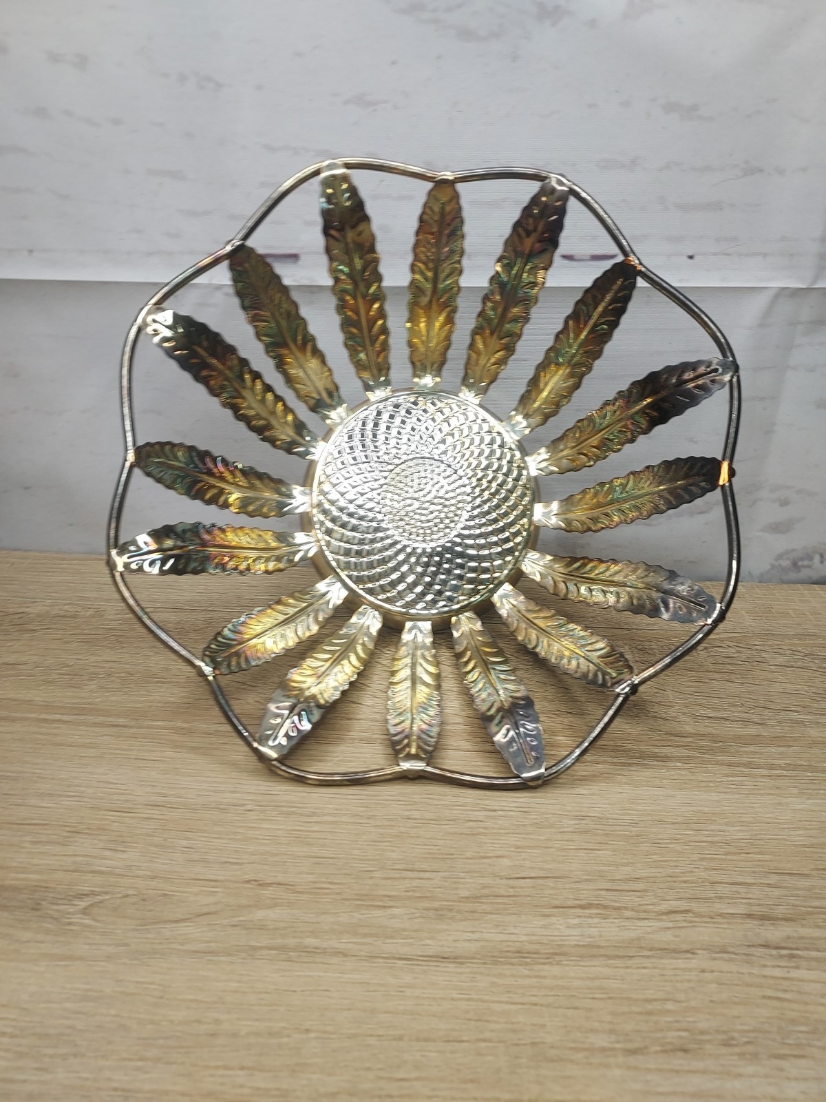 Silverplate Sunflower Flower Serving Display Decorative Bowl Patina Vtg