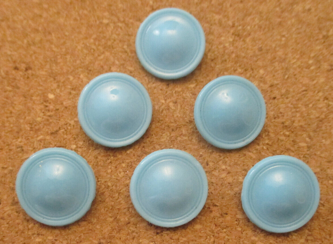 6-Czech Glass Art Deco Raised Dome-Raised Border-Light Blue Buttons #48 -17.11mm