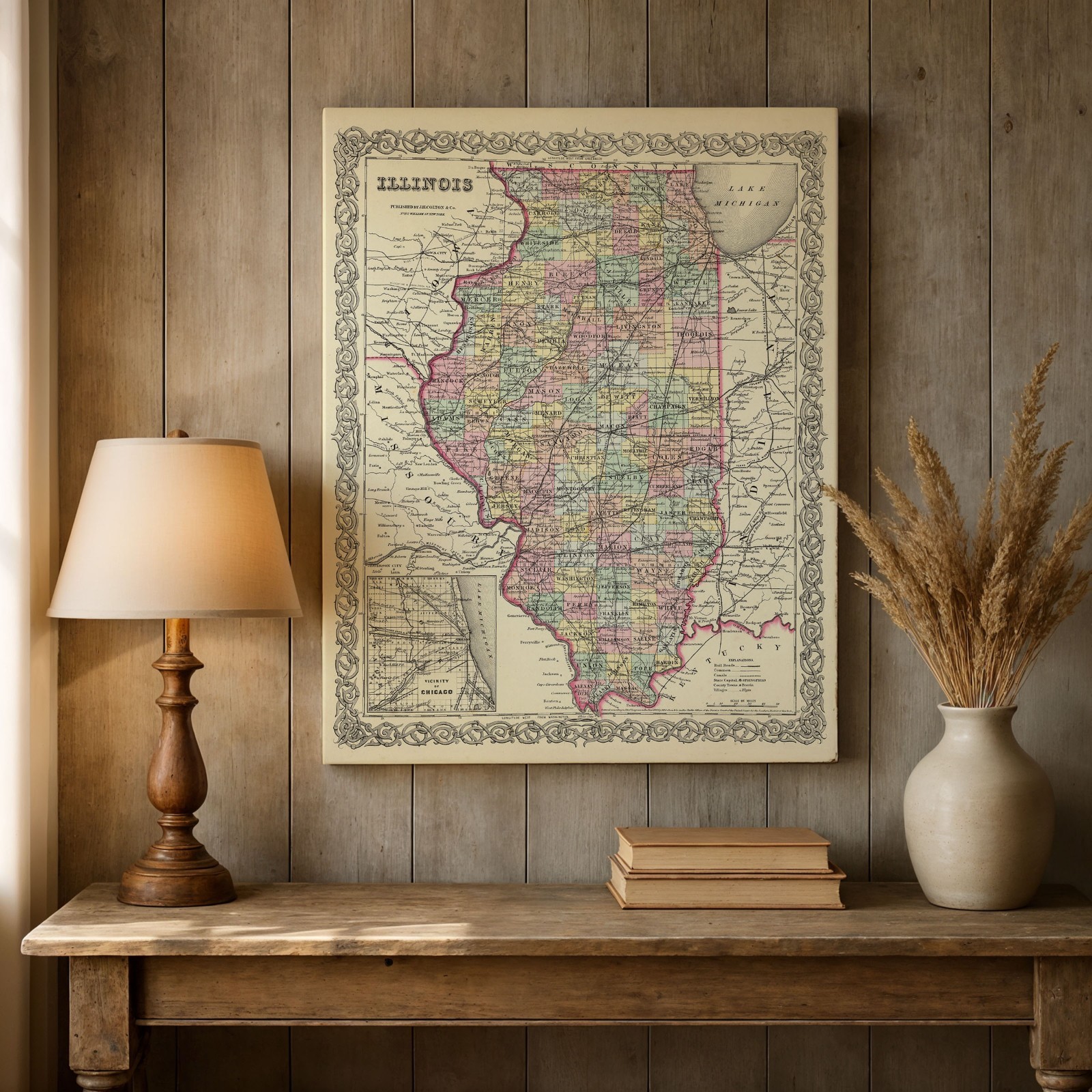 Illinois 1856 Vintage Map 11×14 Antique Atlas Historic Wall Art Print