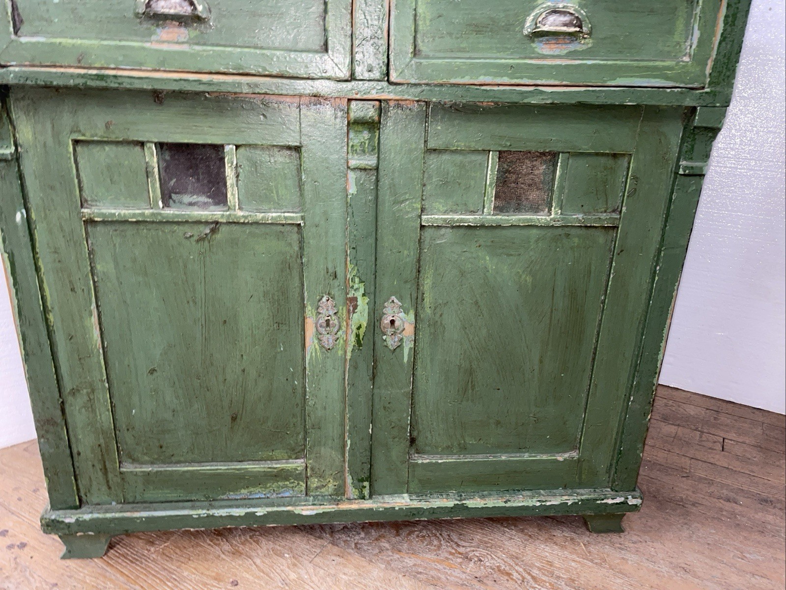Antique Continental primitive Kitchen cupboard Early Green paint