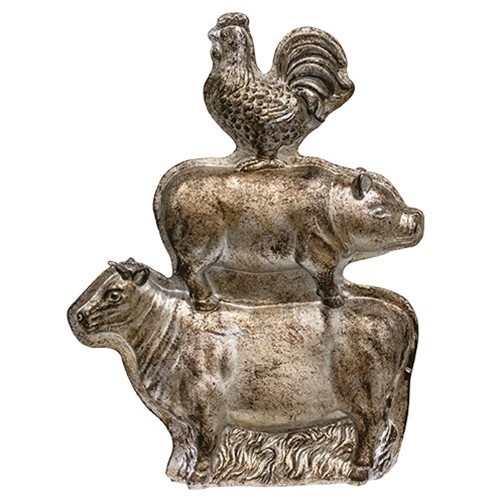 New Primitive COW PIG ROOSTER MOLD SILVER FINISH Resin NON WORKING 10.75″Hx8.25″