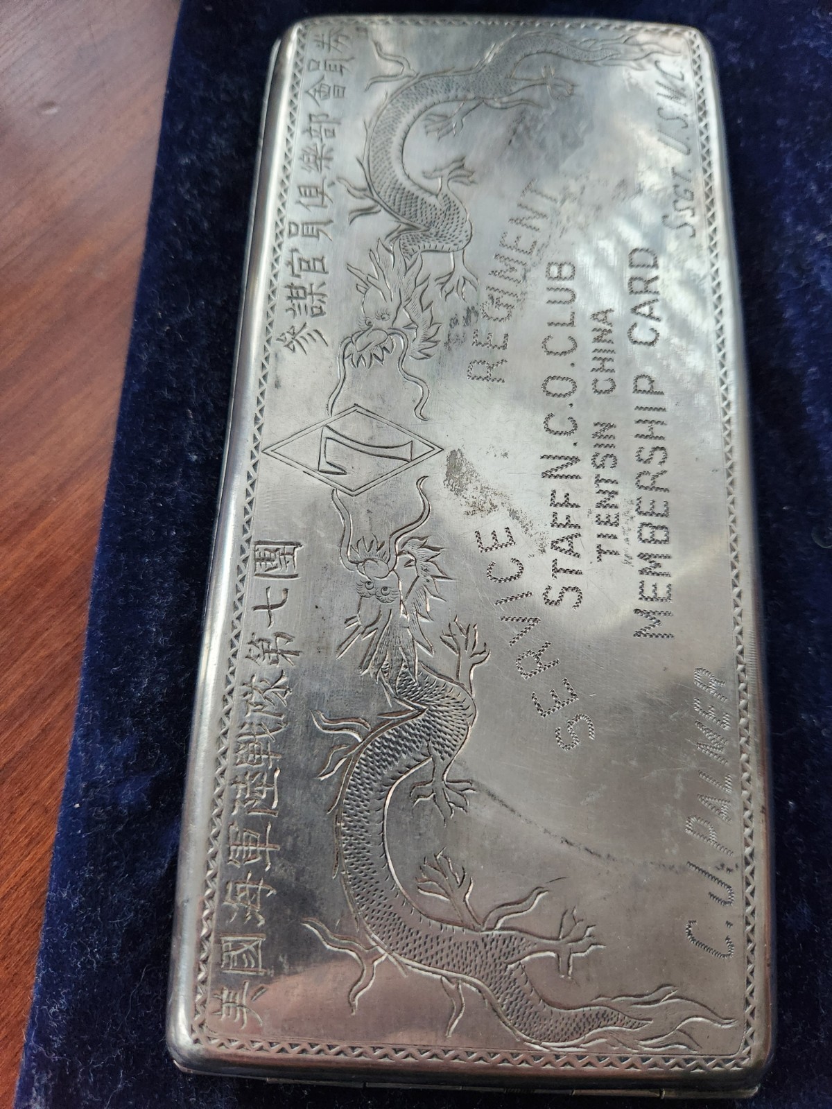 Chinese Export Sterling Silver Cigarette Case Money Holder Card Box WWII USMC