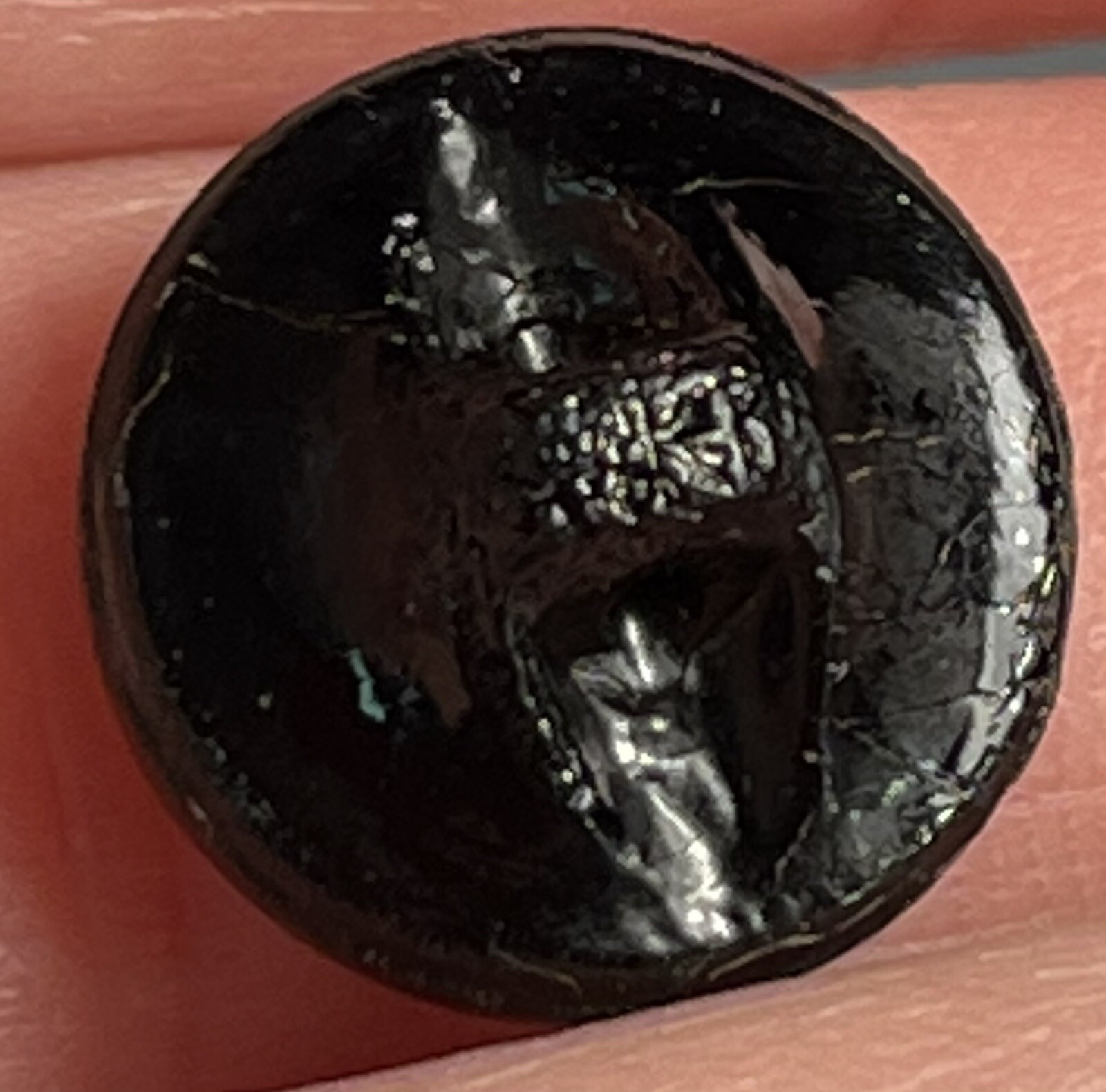 Small Unique Lines Dots Pattern Glass Black vintage Sewing antique button #A65