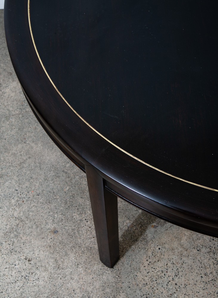 Mid Century Modern Dining Table Card Walnut Round Custom Vintage Brass Gold Mcm