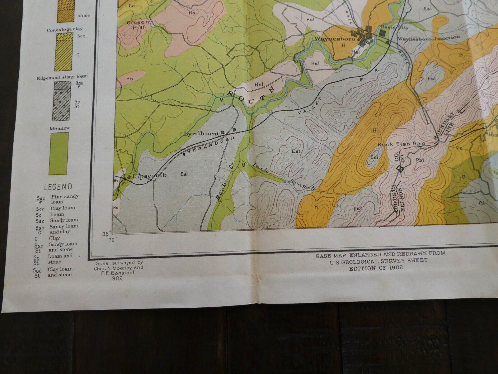Antique 1902 U.S. Dept. Of Agriculture Bureau Soil Map Waynesboro Virginia Sheet
