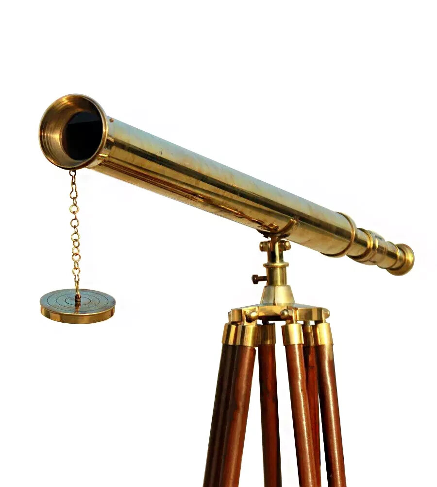 Nautical Brass 39″ Telescope on Wooden Tripod Stand Antique Vintage Spyglass New