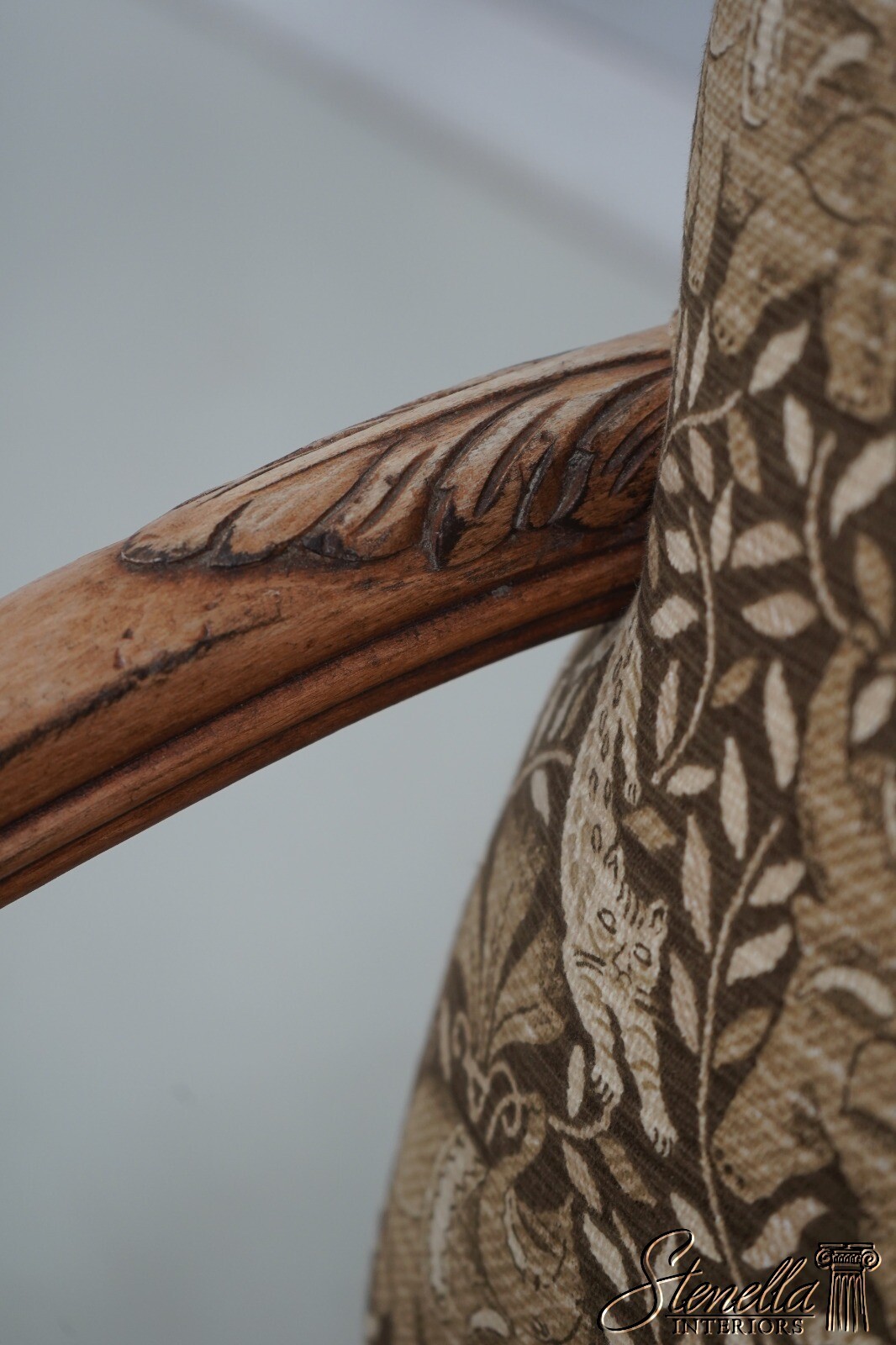 L68872: Pair WEIMAN French Louis XIV Safari Print Upholstered Armchairs