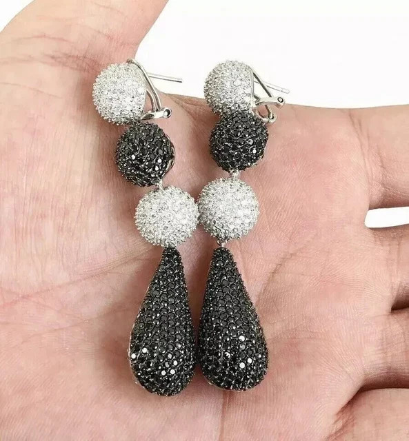 3Ct Round Lab Created Black Diamond Drop/Dangle Earrings 14K White Gold Plated