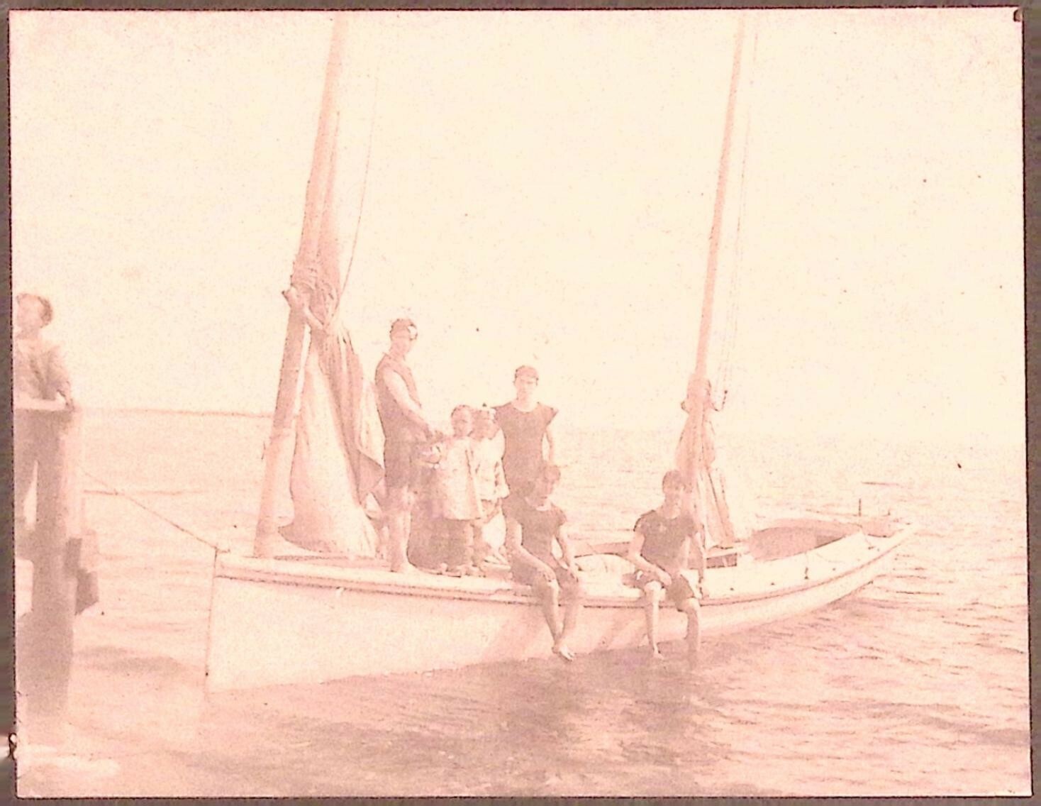 Boys Men Sailing Nautical Theme Black & White Picture on Cardboard Vintage