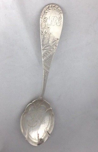 Beautiful Brite Cut by DH Buell, Hartford Ct.Sterling Serving Spoon-8″ Mono’d