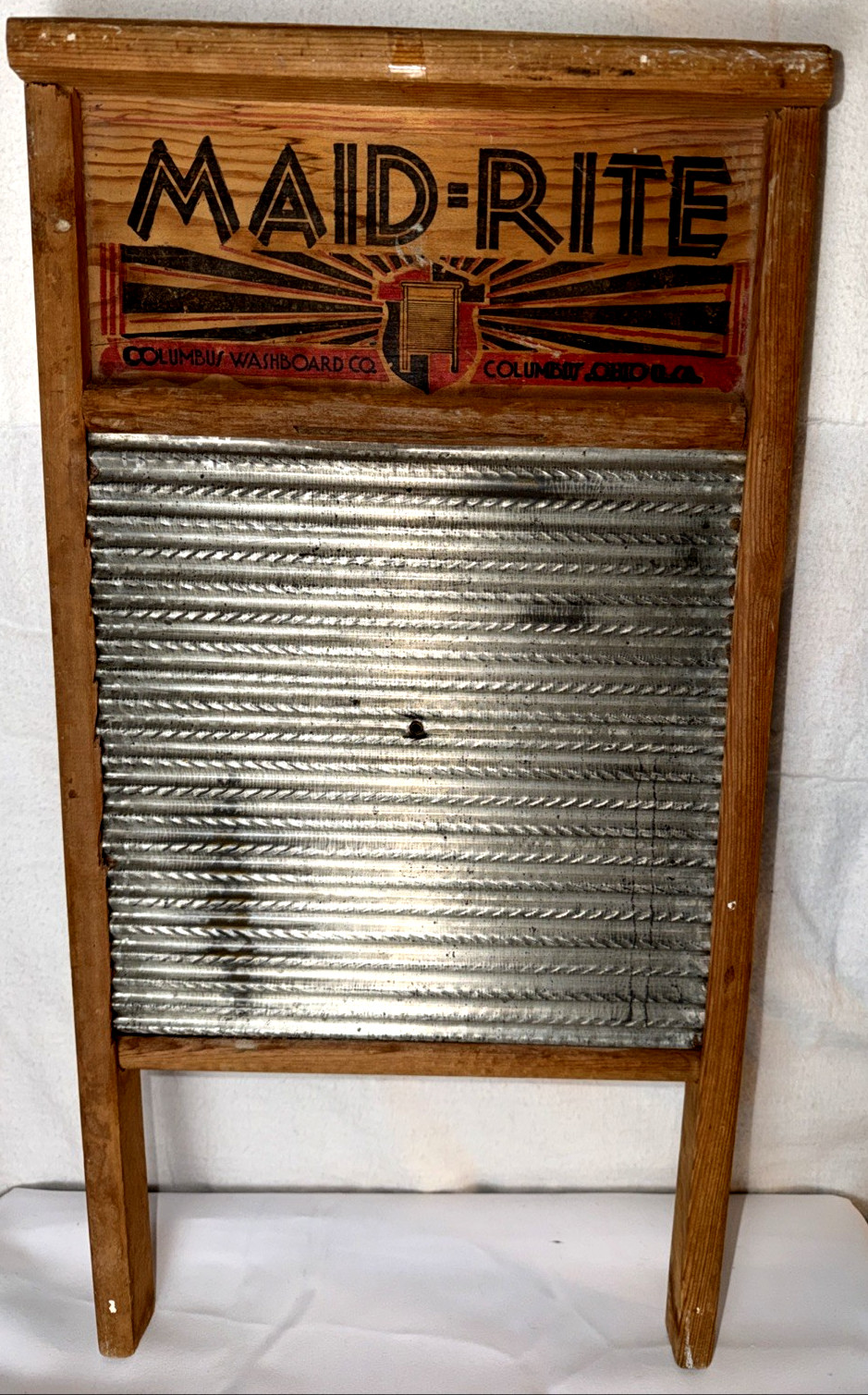 Old Vintage Maid-Rite 2072 Family Size Columbus Wood Washboard 23.5″ x 12.5″