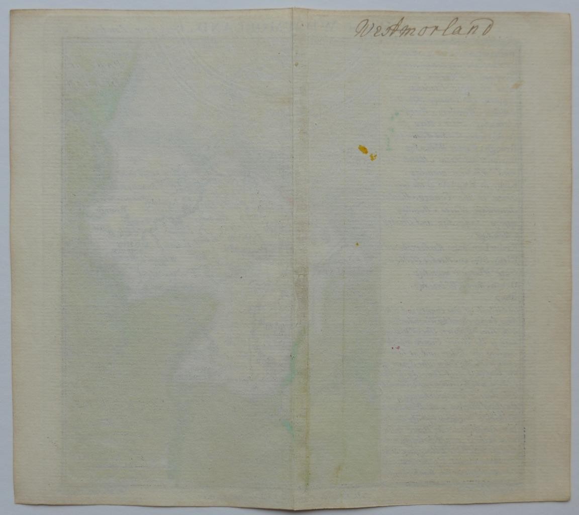 WESTMORLAND CUMBRIA BY BADESLADE & TOMS c1742 GENUINE ANTIQUE WITH HAND COLOUR