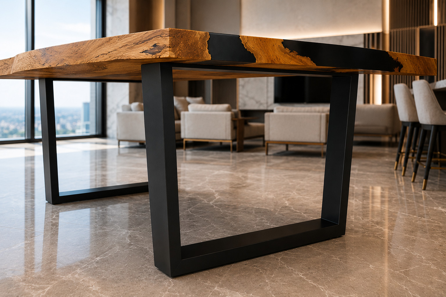 Epoxy Coffee Table | Blue Ocean Live Edge Wood Table | Custom Living Room Furnit