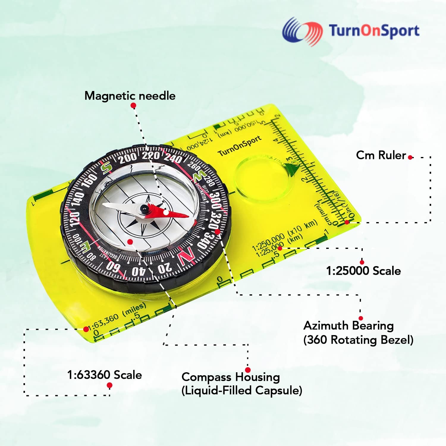 Turnonsport Orienteering Compass – Hiking Backpacking Compass – Advanced Scout