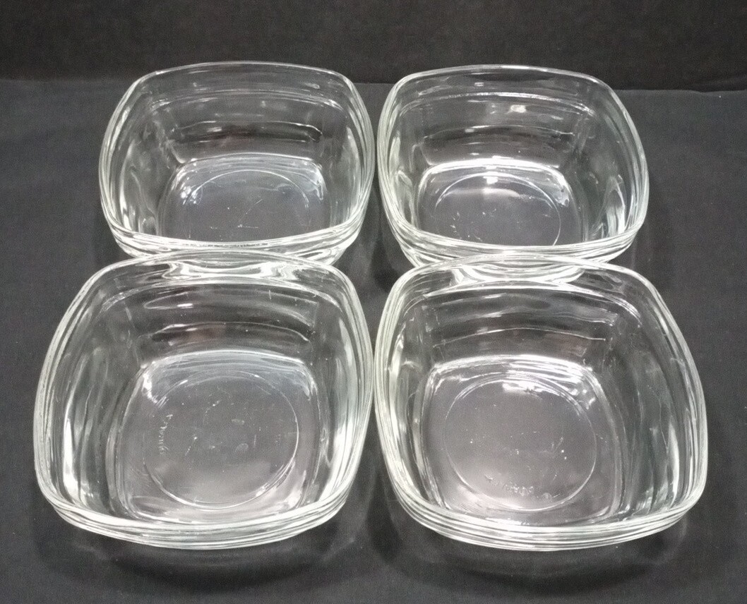 Set 4 Square Nesting Bowl Cup Tidy Duralex France Glass White Clear Art Deco