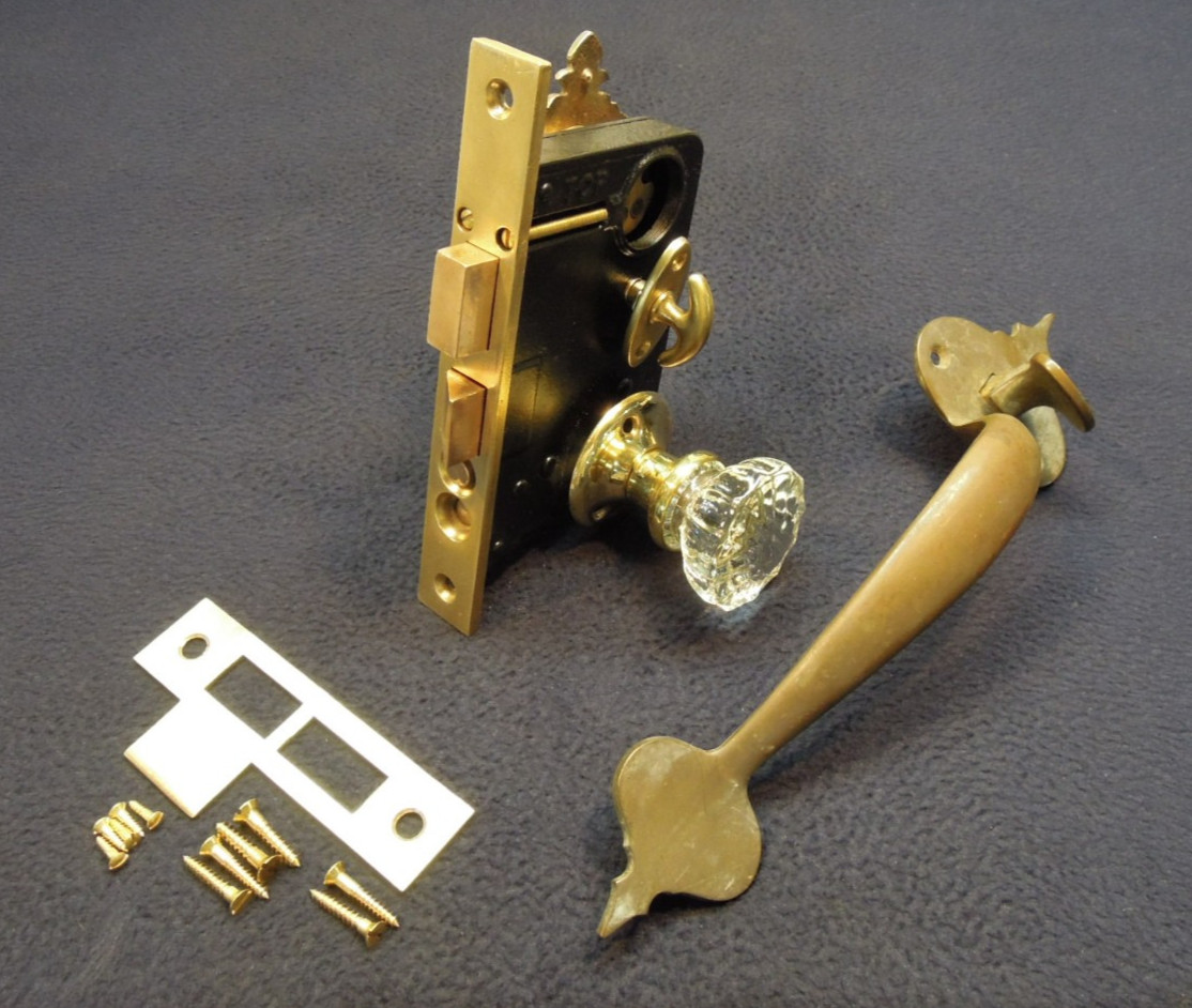Antique Entry Mortise Lock Brass Pull Handle Cylinder Lock w/ 3 keys – Russwin