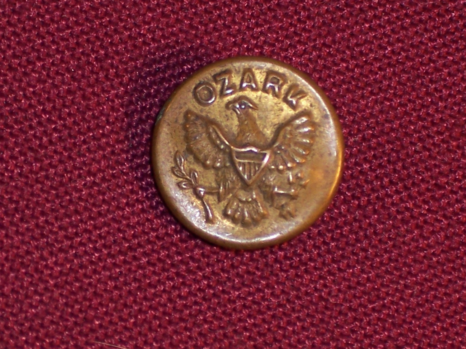Antique Ozark Brand Brass Uniform Work Wear Button Embossed Logo Shank