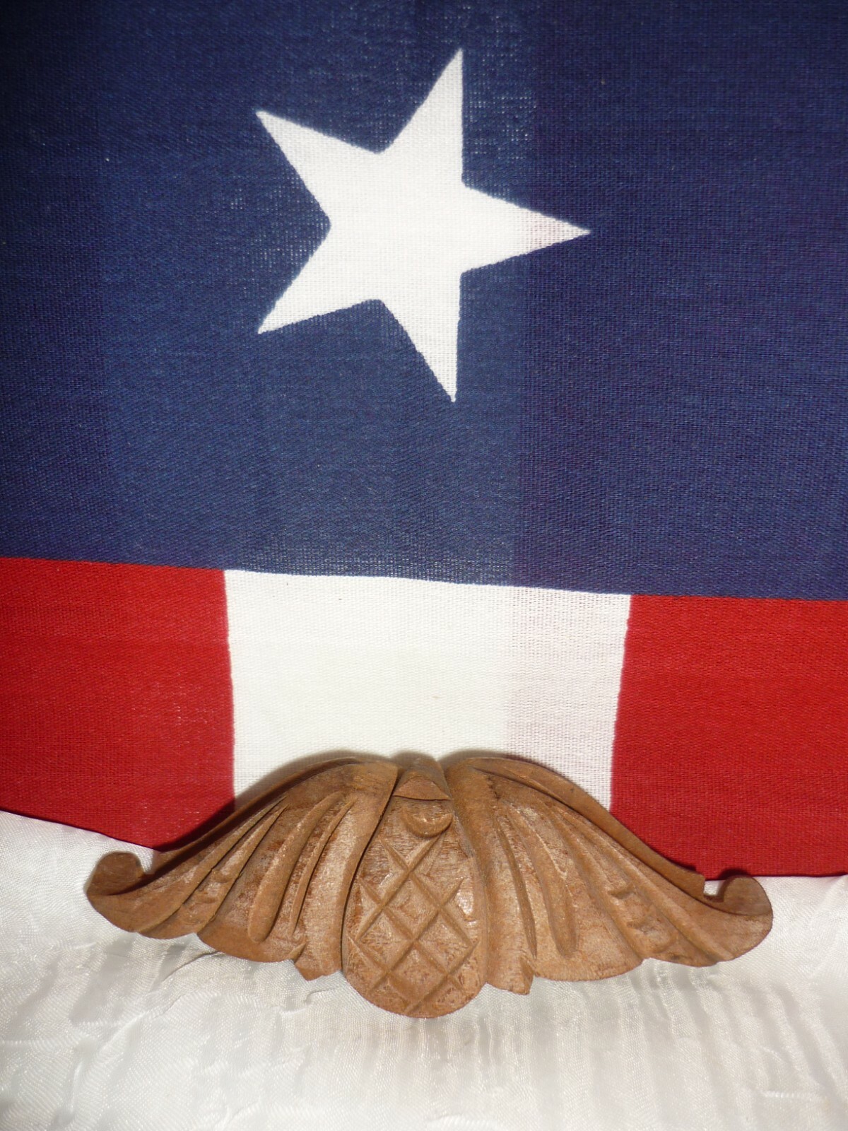 Small Carved Walnut Wood Cup Finger Drawer Pull Vintage Antique Country, 2″ OC