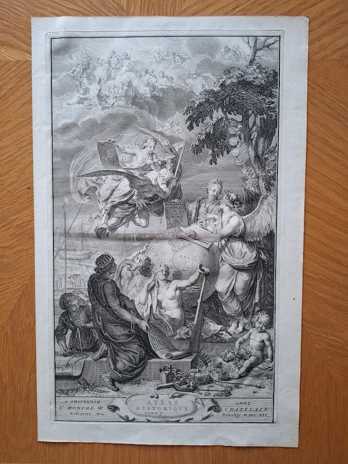 ANTIQUE FRENCH FRANCE ATLAS HENRI CHATELAIN TITLE PAGE COPPER ENGRAVING 1721