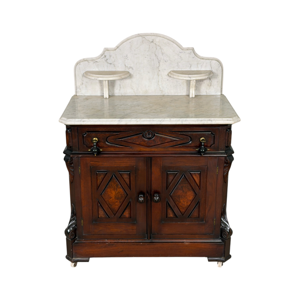 Victorian Marble Top Washstand / Commode – Black Walnut – c.1880 #22621