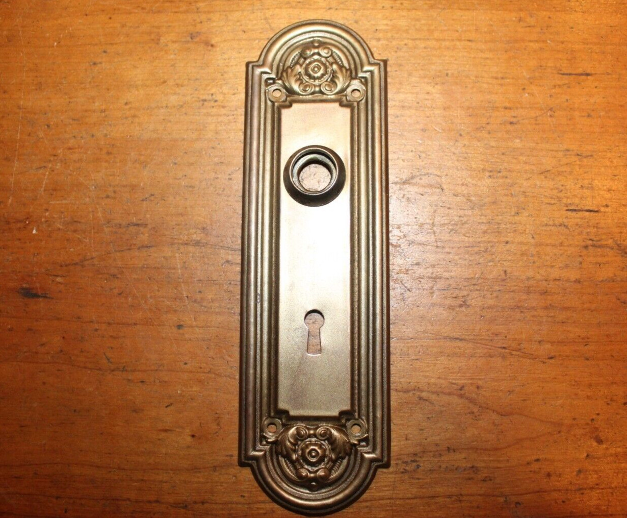 Antique Yale & Towne 862S Brass Plate over Wrought Steel Keyhole Escutcheon S-36