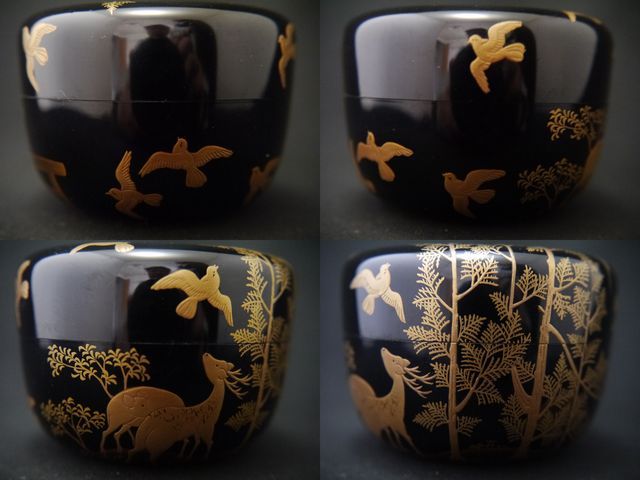 Japan Antique Lacquer Wooden Tea caddy makie Hira-Natsume SOTETSU NAKAMURA(1211)