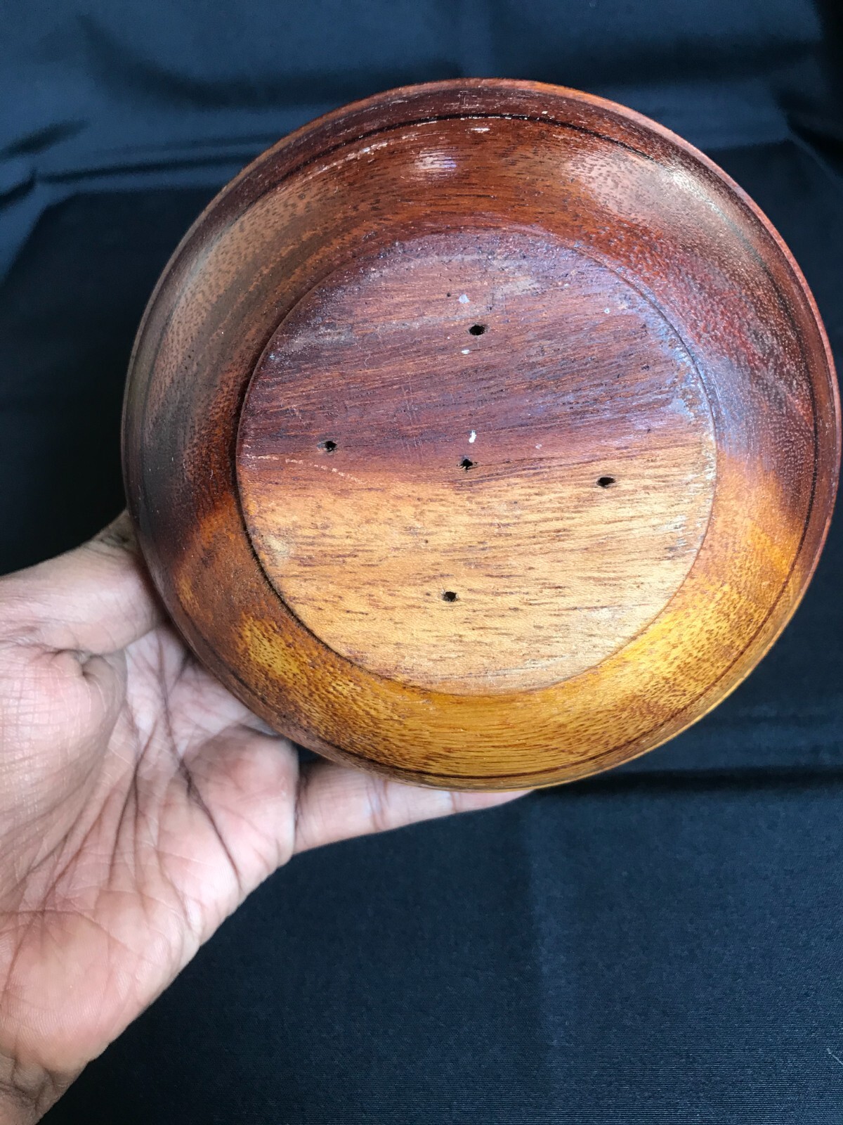 Hand Carved Primitive Antique Single Piece Hard Wood Wooden Rice Curry Bowl B34