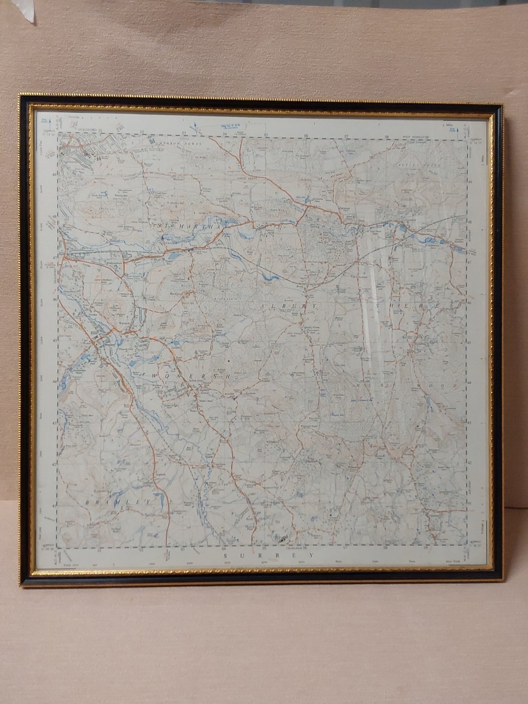 Ordnance Survey Map of Surrey 1940s 50s Possibly War Office WW2 Vintage