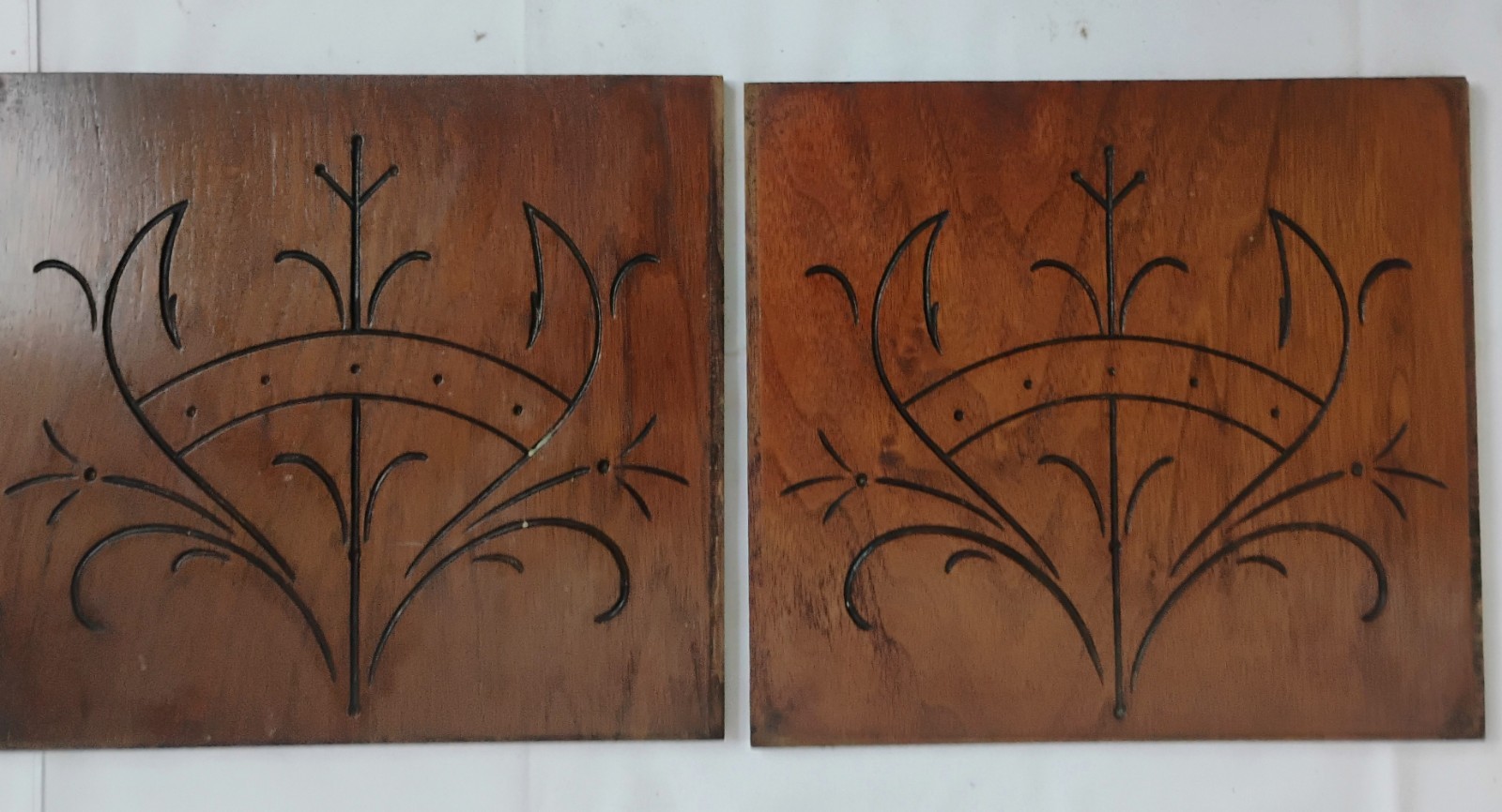 2 Antique Eastlake Victorian Carved Walnut Panels 10 1/4″ X 9 1/2″