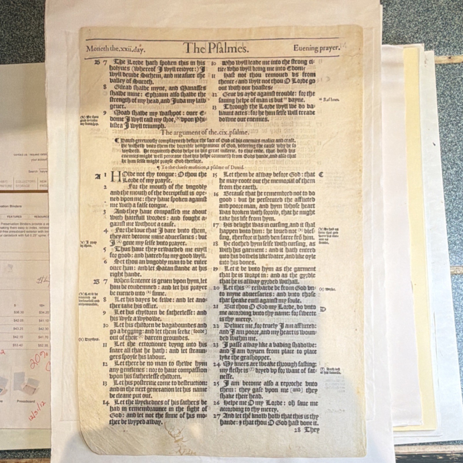 King James 1613 Psalter Original Handwritten Manuscript Bible Leaf w/ Certifica…