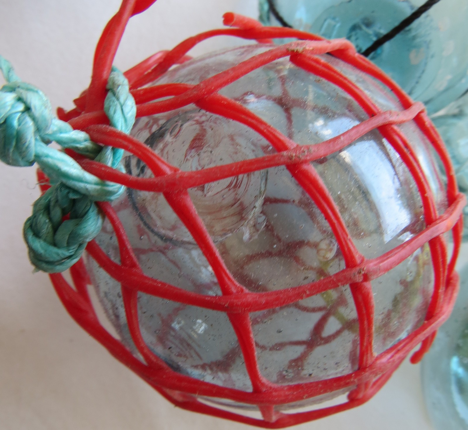 Japanese GLASS FLOATS (9) ODD BALLS Makers Mark Swirls Tape Plastic Net Spindle