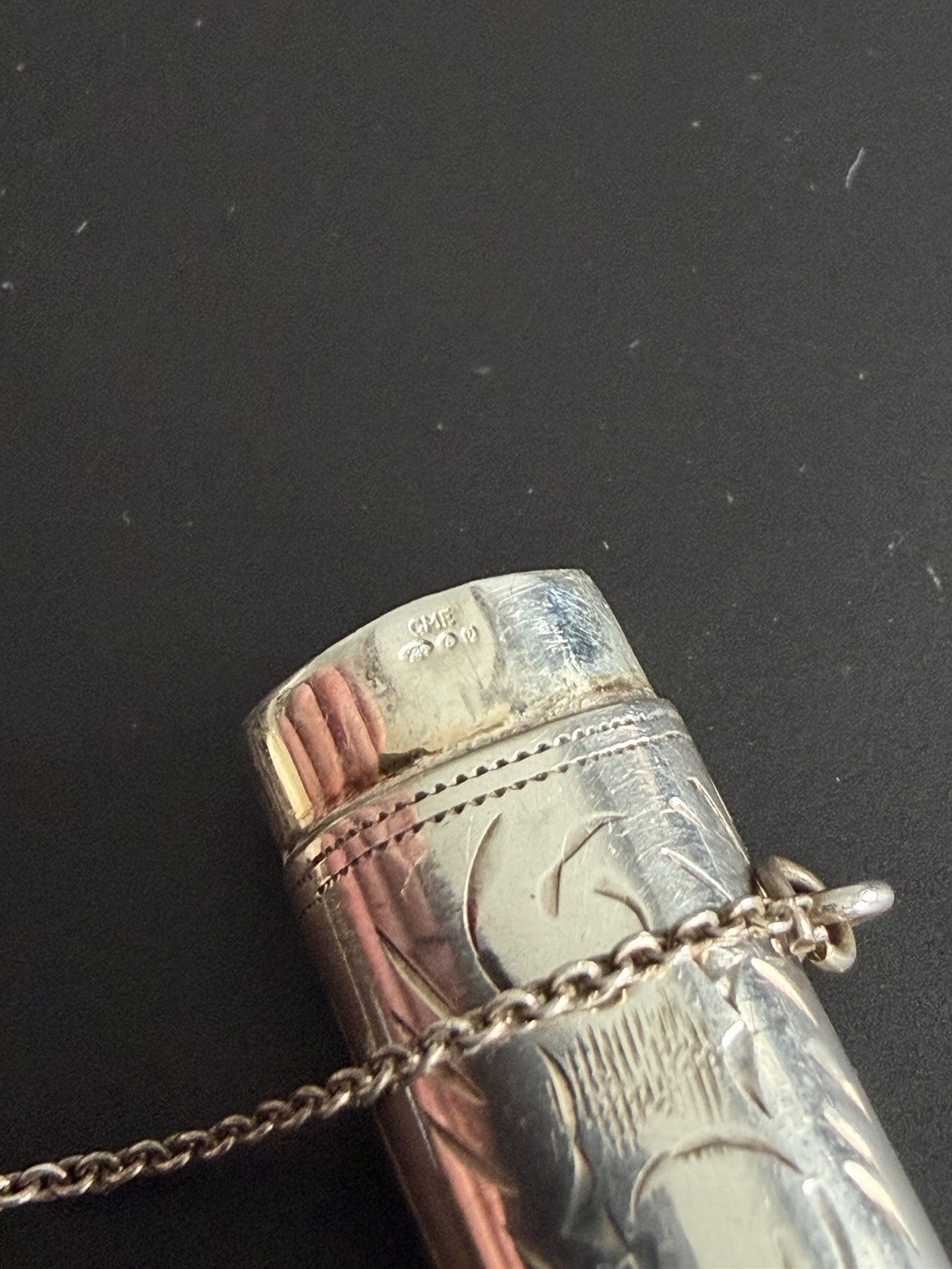 Victorian Style Solid Silver Needle Case Pendant Bright Cut CME Jewellery 1995