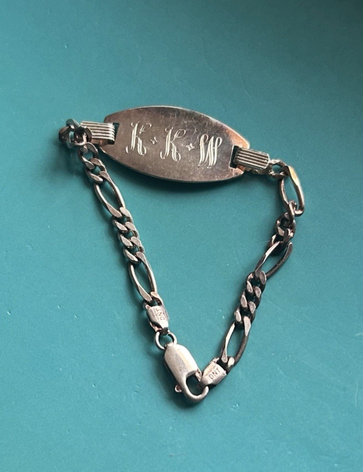 ID Bracelet Sterling Silver KKW Initials DNT Italy 925 Link Chain Nice