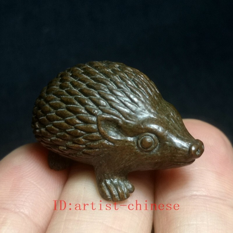 1.3 Inch Chinese Bronze Carving Hedgehog Fortune Statue Decoration Collection