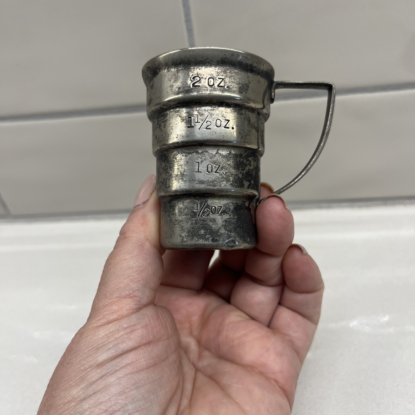Art Deco silver plated tiered jigger shot glass barware