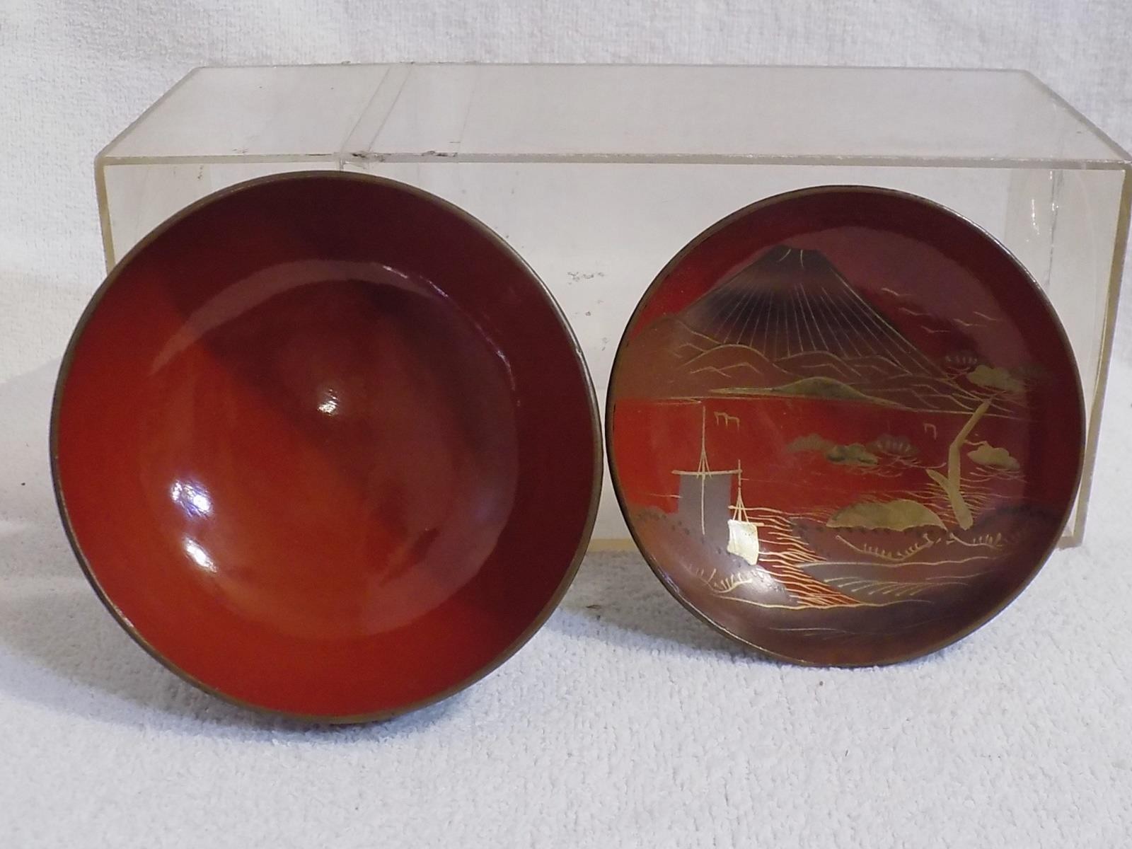 Japanese Tea Cup Wooden Lacquer Ware Makie Bowl Lidded 1860 Meiji Era
